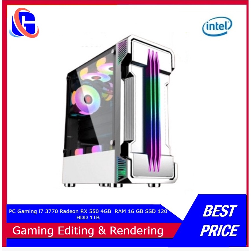 PC Gaming Intel Core  i7 3770  ( With Radeon RX 550 4GB ) RAM 16 GB SSD 120 HDD 1TB