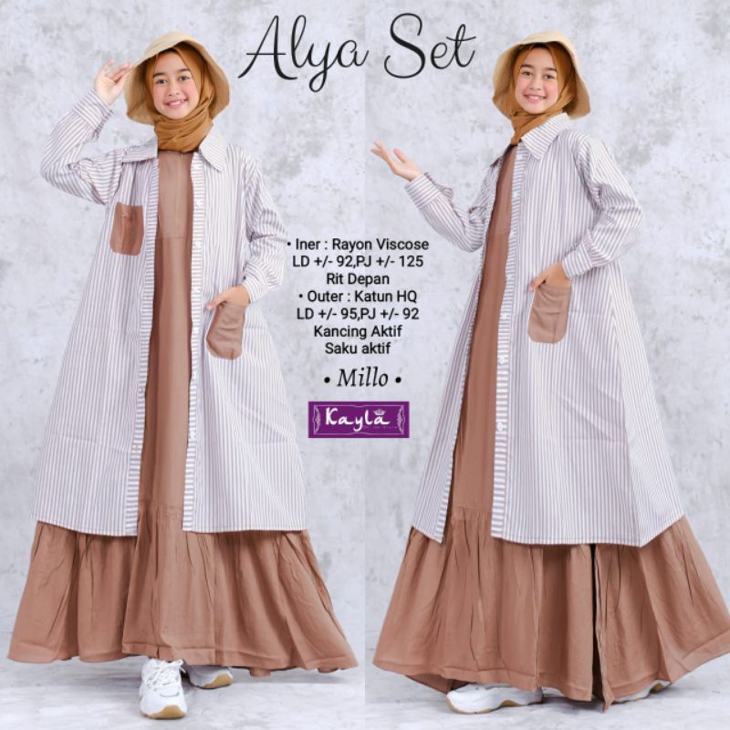 Gamis Anak Alya Set By Kayla / Iner Rayon Viscose / Outer Bahan Katun HQ / Kancing Aktif / Saku Akti