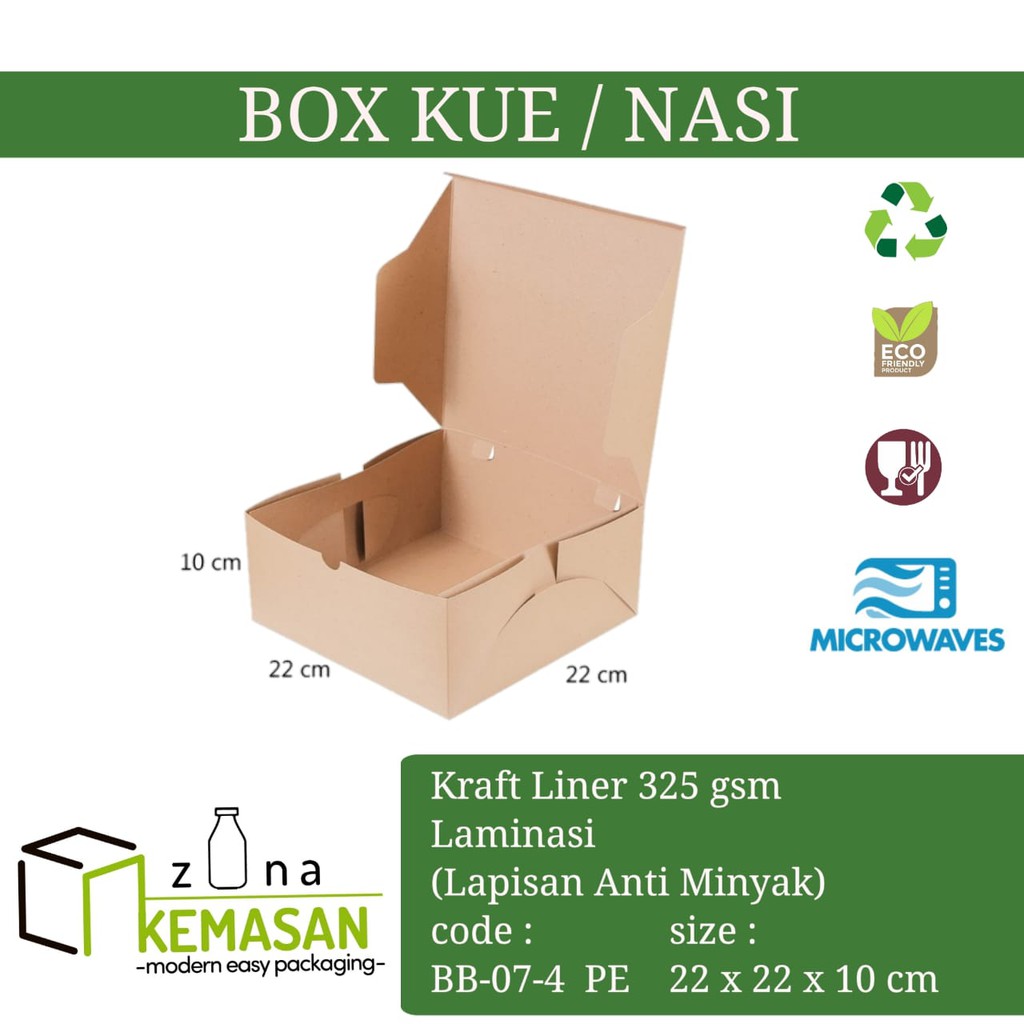 

KEMASAN BOX DUS KARDUS KOTAK MAKANAN ROTI KUE BOLU SNACK 22x22x10 cm KRAFT 325 gsm LAMINASI
