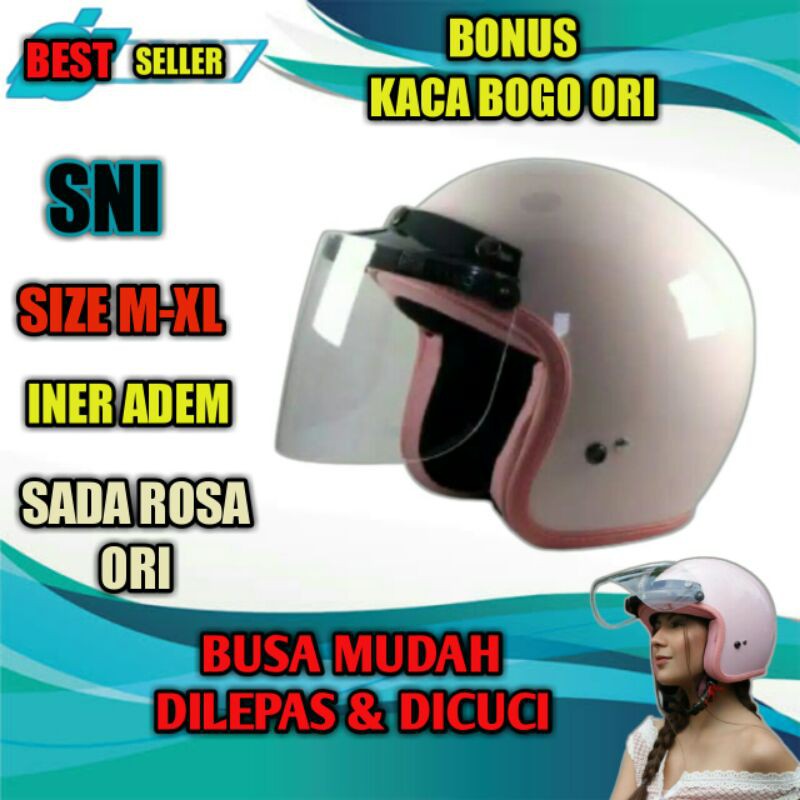 Helm Hlem Helem Motor Bogo Retro Half Face Wanita Cewek Dewasa Kaca Datar Warna Pink Ori Sni Murah