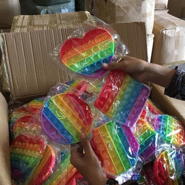 Mainan pop it murah popit Pop Its Square rainbow multicolor Fidget Toy Push bubble Penghilang Stress-5