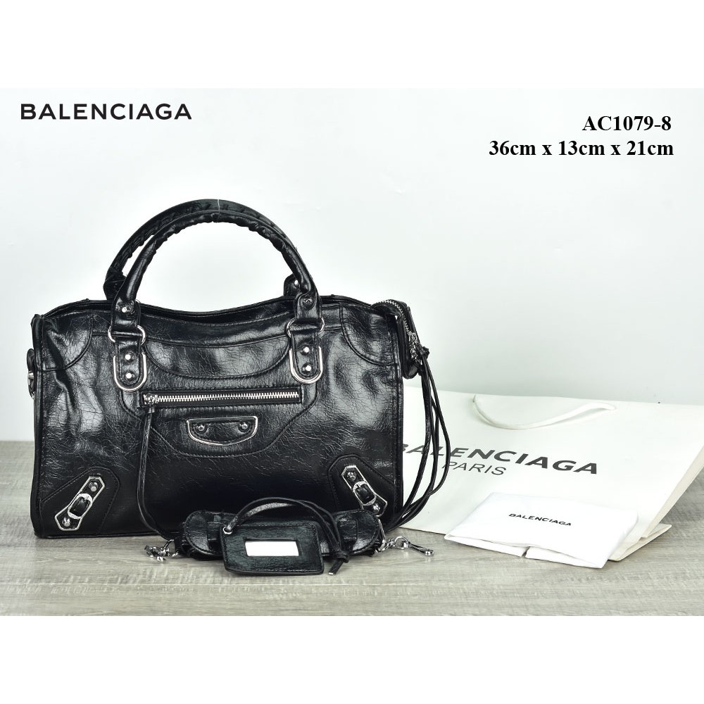 Supplier Tas Branded Tas Balenciaga City Metallic Edge Agedskin Large SHW HITAM Semprem AC1079-8