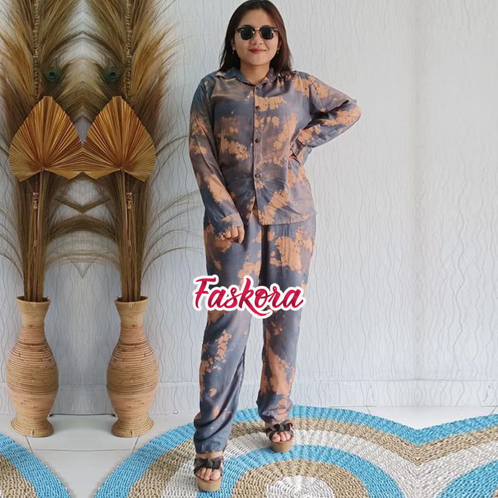 Set Kemeja Tie dye Wanita Lengan Panjang STN13 / Kemeja Tie dye Wanita Lengan Panjang Jumbo