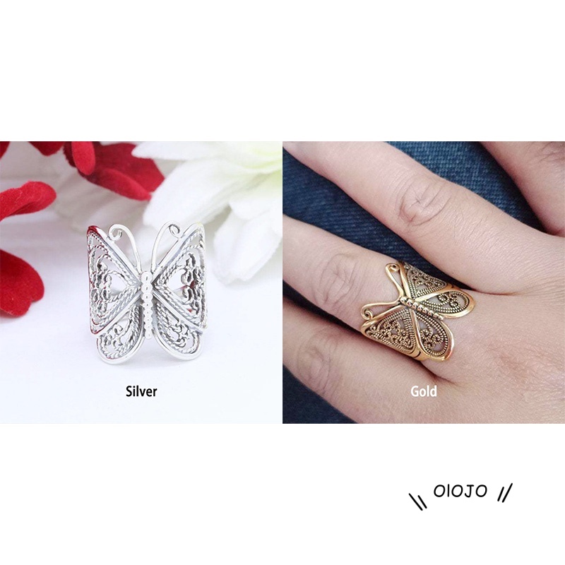 【COD】Cincin Butterfly Ukir Gaya Retro Vintage Eropa Dan Amerika Untuk Perhiasan