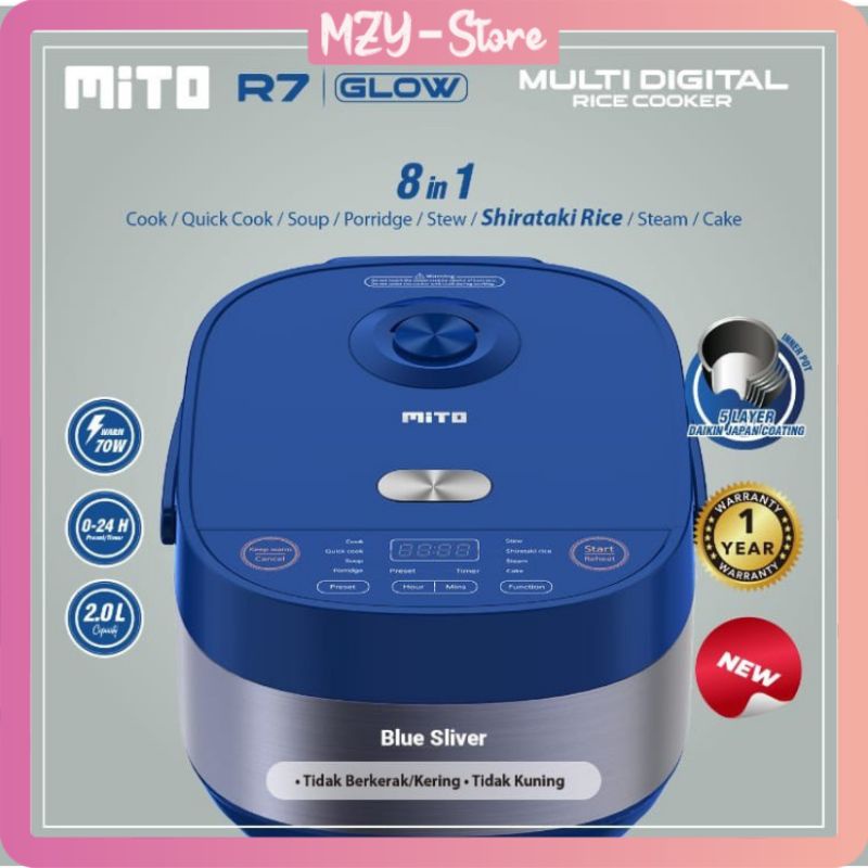 Mito R7 Less Sugar 8 in 1 Glow Multi Digital Rice Cooker 2 Liter 8 in 1 Menu Japan Quality - Original