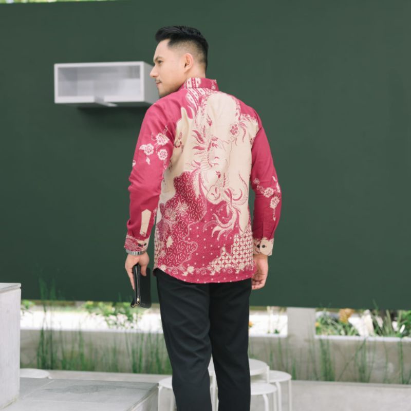 CENDRAWASIH MERAH kemeja batik pria SLIMFIT lengan panjang lapis furing