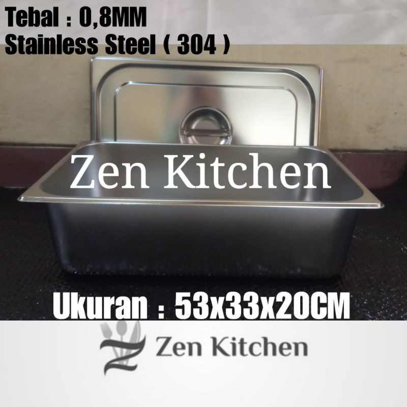 Wajan Penggorengan Kotak Dan Tutup Stainless Steel 53x33x20cm