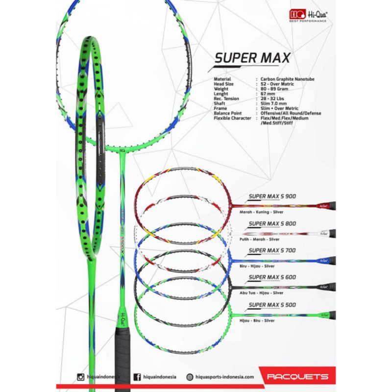 Raket Badminton Hi Qua Super MAX bonus tas grip senar