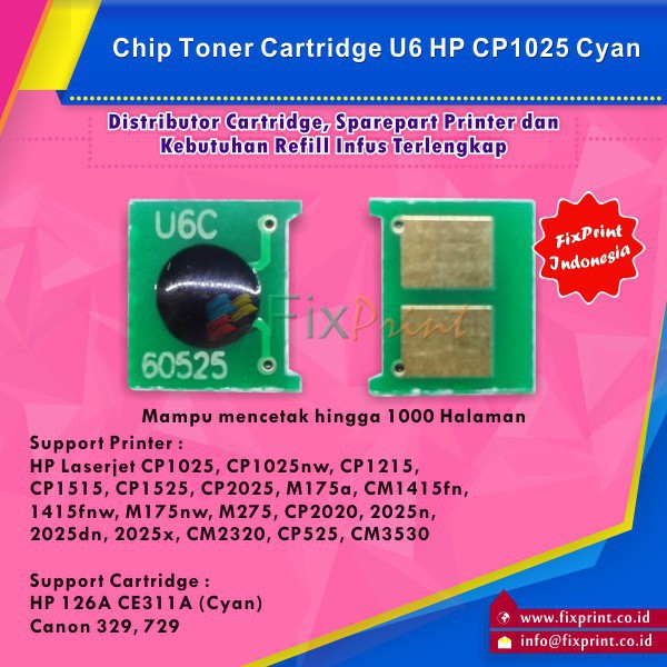 Chip Toner Cartridge U6 Cyan HP 1025 CP1025 CP1025nw 100colorMFP CP1215 CP1515 CP1525 CP2025