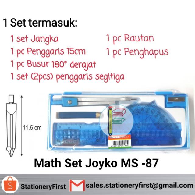 Jangka Set Paket Penggaris Busur Segitiga Jangka Joyko Math Set MS-87