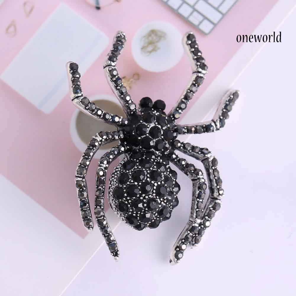 OW@ Vintage Women Rhinestone Inlaid Spider Brooch Pin Bag Badge Lapel Jewelry Gift