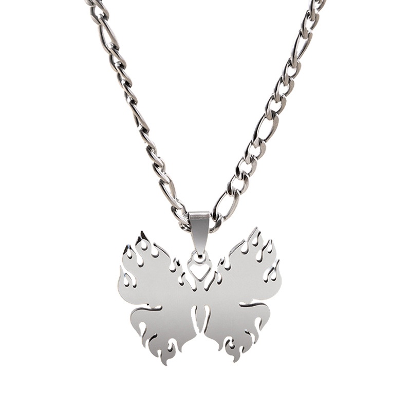 Kalung Rantai Desain Butterfly Moon Bahan Stainless Steel Warna Silver Untuk Pria Dan Wanita