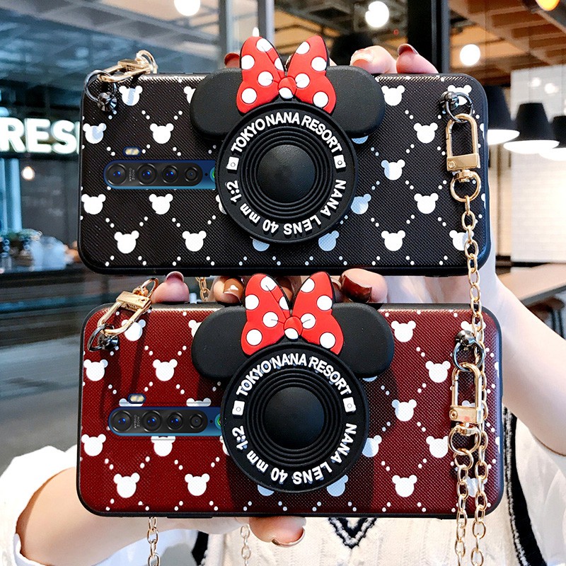 Case Bentuk Kamera Motif Kartun dengan Rantai untuk Oppo