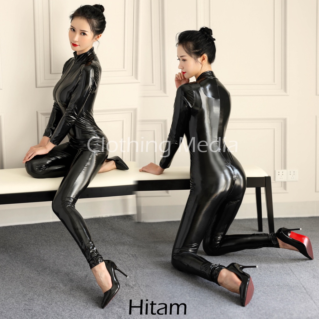 Bodysuit Full Glossy Bahan PU Leather Mengkilap Kostum Mistress Shiny Wet Look