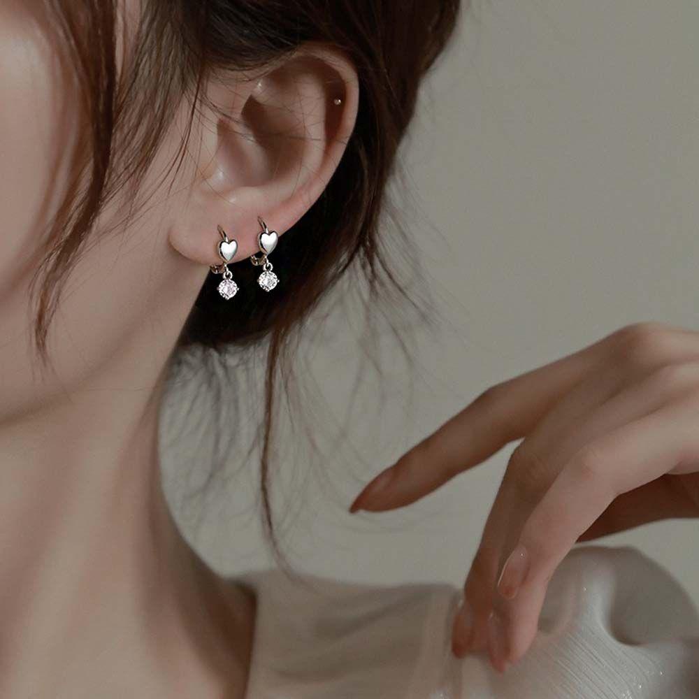 NEEDWAY Zirkon Anting Hoop Retro Wanita Stud Earrings Geometri Lingkaran Telinga Gesper Bulat Anting Emas Anting Perempuan