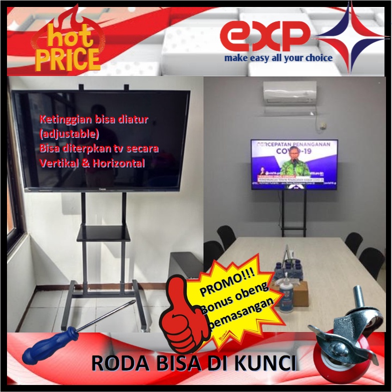 Garansi cocok!!! Bracket TV Standing 32&quot; s/d 65&quot; PANASONIK pakai RODA KOKOH 100% BESI MURNI