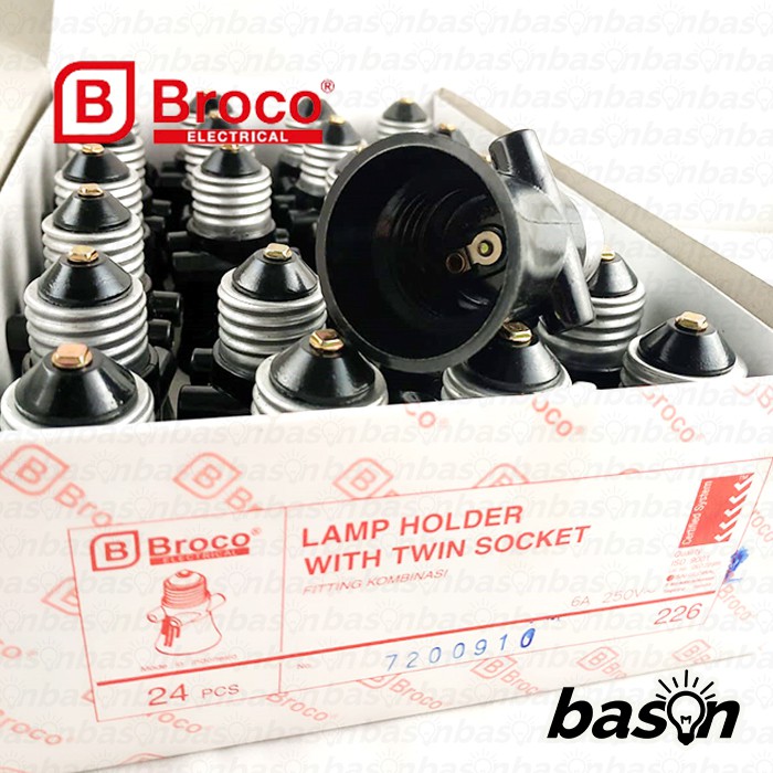 BROCO 226 STD Lamp Holder Black dengan 2x Soket Listrik 6A 250V