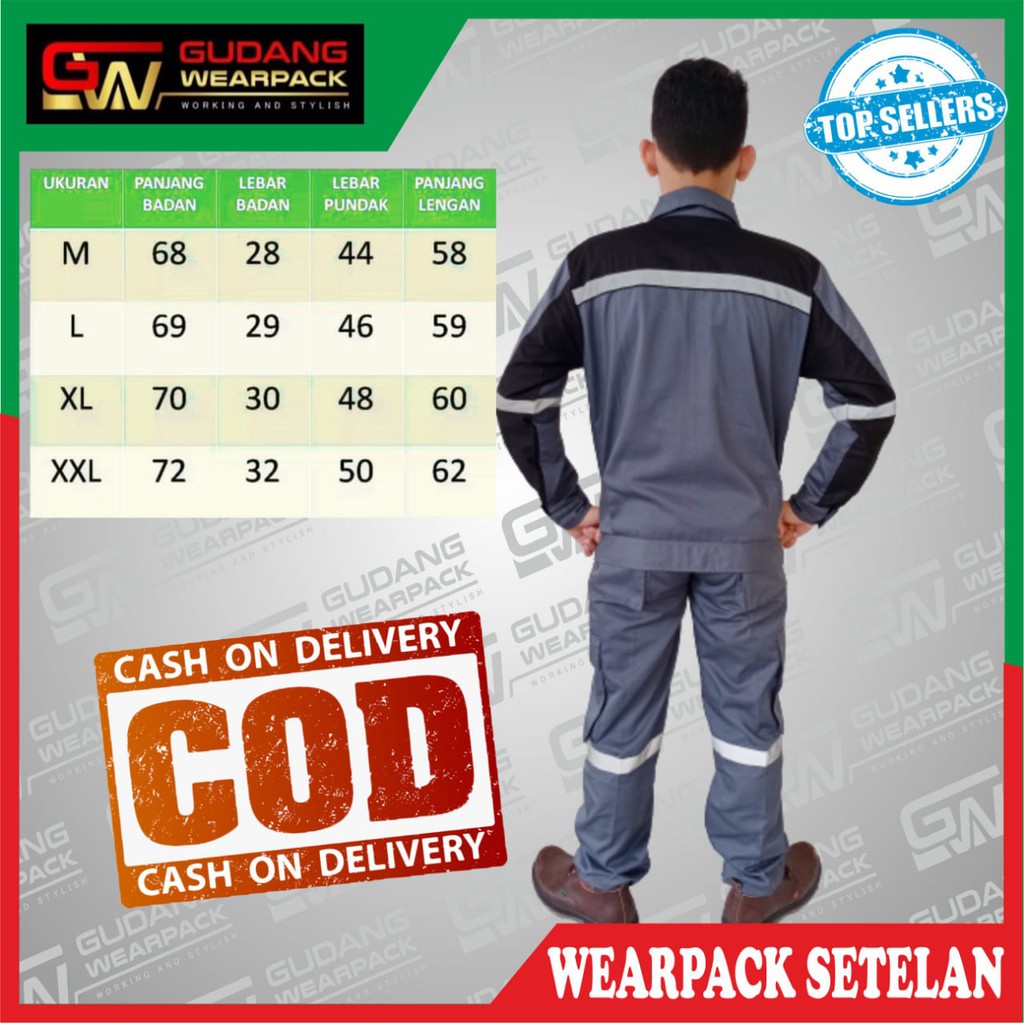 Star Wearpack -  Setelan Baju &amp; Celana Seragam Kerja Proyek Abu Kombinasi Hitam