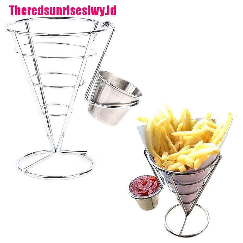 Stand Holder Keranjang Kerucut Bahan Stainless steel Untuk Kentang Goreng Dan Ikan