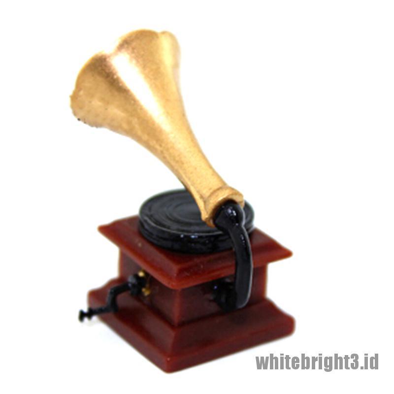 (white3) Miniatur phonograph retro Skala 1: 12 Untuk Dekorasi Rumah Boneka diy