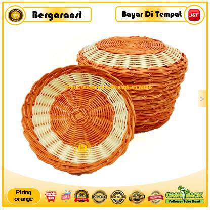 Piring Warna Orange Rotan Asli - Piring Rotan Oranye Bahan Rotan - Piring Berwarna Oren Asli Rotan