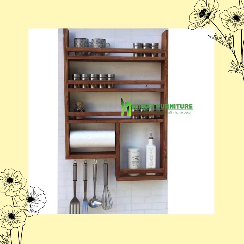 Rak Bumbu Susun 4 tingkat + tempat tisu Kayu Jati Belanda Bongkar pasang