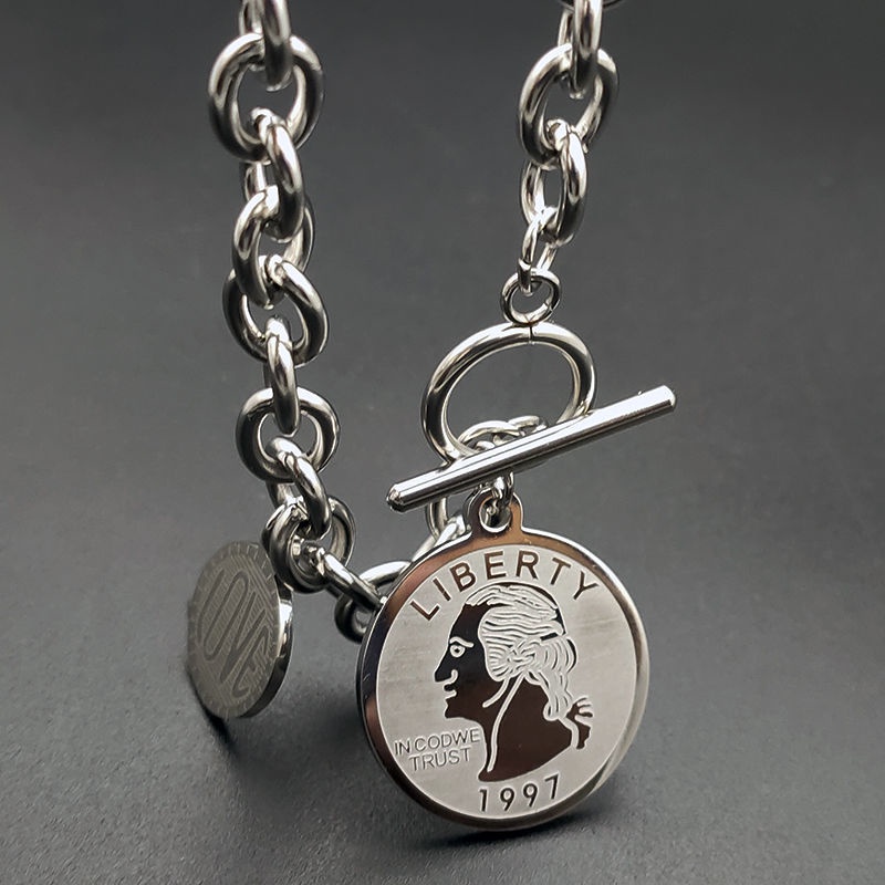 Kalung Rantai titanium steel 2021 Liontin Kepala Bulat Gaya Hip hop Untuk Pasangan / Pria / Wanita