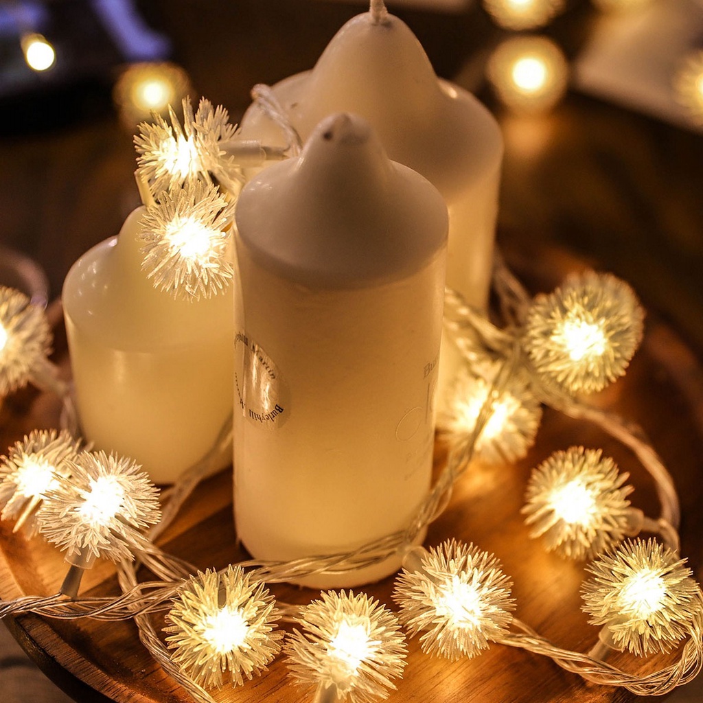 Christmas New Year Mini Dandelion LED String Light/Battery Operated Furry Ball  Lamp/Garden Terrace Indoor Party Holiday Decoration Lighting