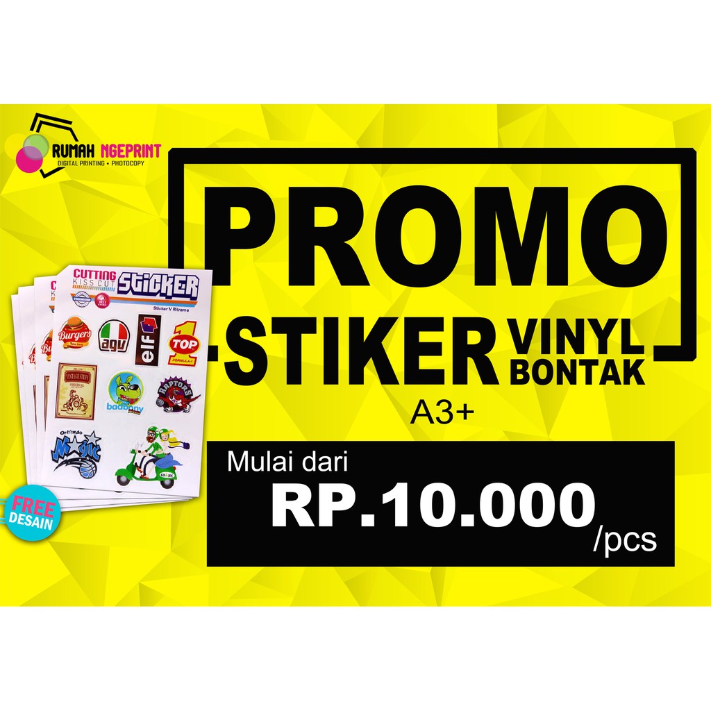 

CETAK + CUTTING STIKER A3+ VINYL, BONTAK, TRANSPARAN, HOLOGRAM, GOLD