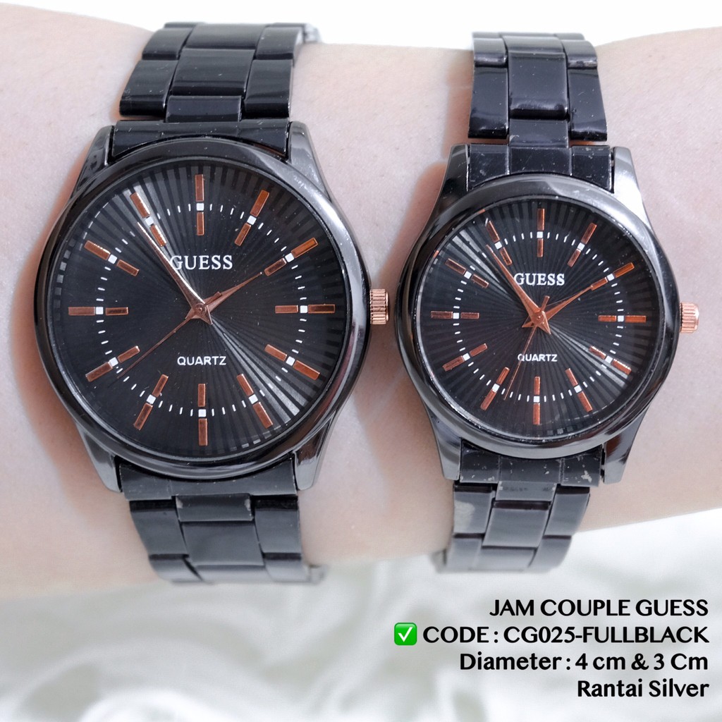 Jam tangan Couple GUESS rantai hitam Harga sudah sepasang free baterai cadangan grosir ecer CG