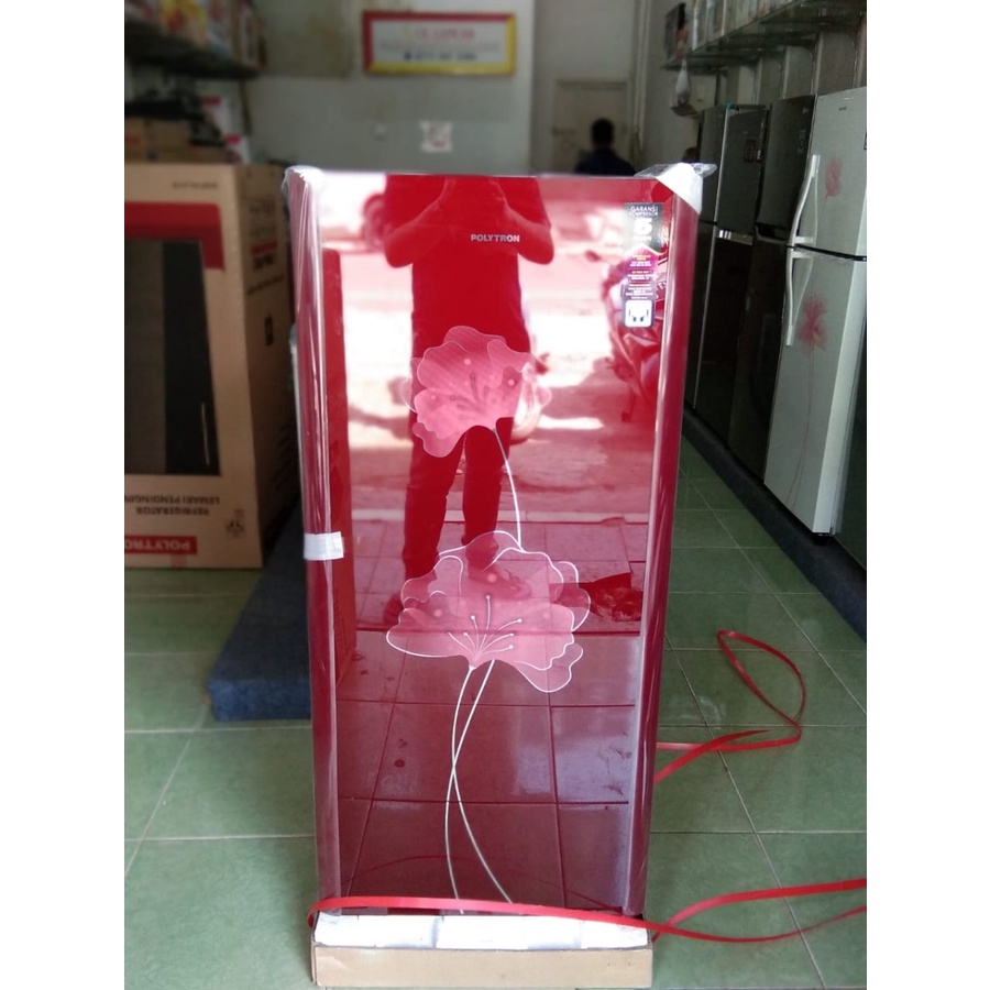 KULKAS 1 PINTU POLYTRON PRA18ANR MERAH GLASS DOOR