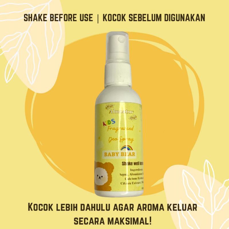 DEODORAN tawas spray ANAK dan REMAJA Natural herbal penghilang bau badan, kaki ampuh, non alkohol, wangi bedak bayi, jeruk, strawberry, peach, bubble gum, praktis kemasan 60ml Alami