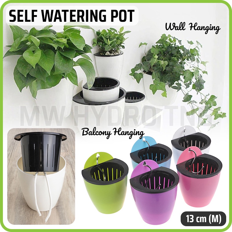 Self Watering Pot, Model Gantung Dinding, Wall/Balcony Hanging, 13 cm