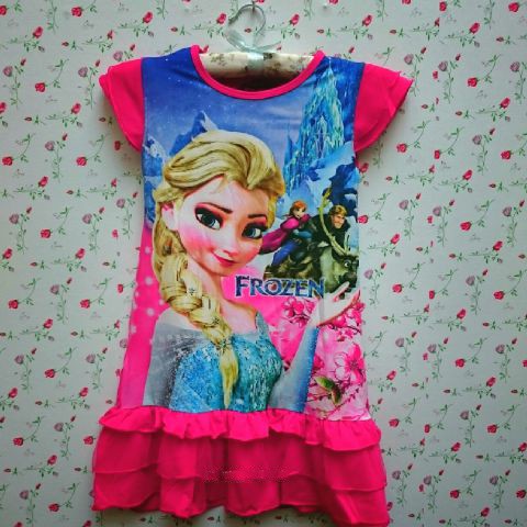 Sale Dress Anak Perempuan Frozen Warna Pink