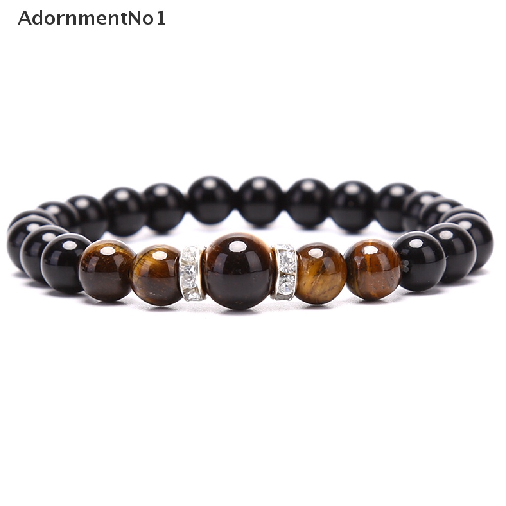 (AdornmentNo1) Gelang Tangan Manik-Manik Batu Obsidian Tiger Eye Hitam Untuk Pria