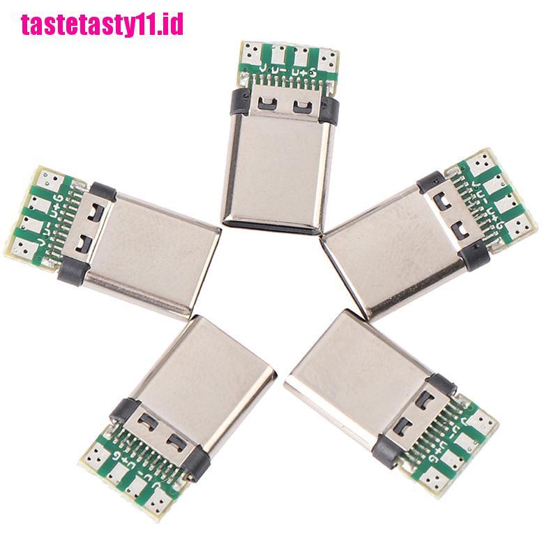 5pcs Konektor Soket Plug Solder USB 3.1 Tipe C Male DIY Untuk PC