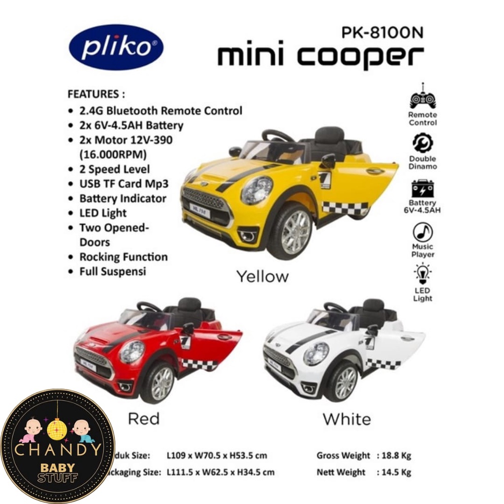 MAINAN ANAK MOBIL AKI MINI COOPER PLIKO PK-8100N