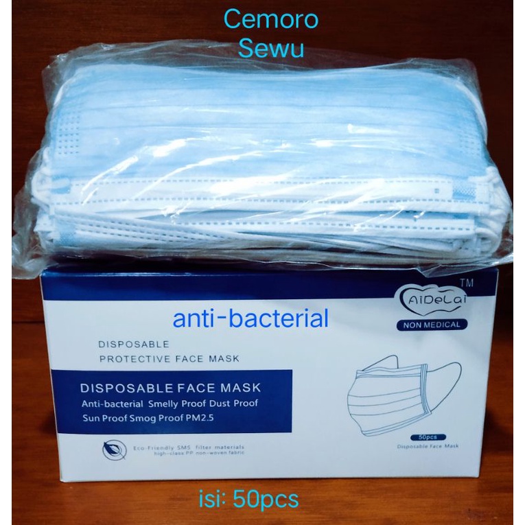 masker isi 50pcs masker medis antibacterial dewasa 3 ply