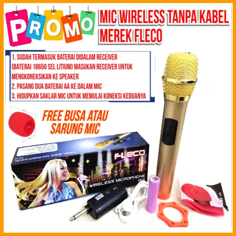 Bisa Cod // Terlaris // Mic Karaoke Wireless Fleco M-11 M-12 Jack 6,5mm