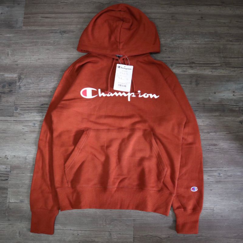 Hoodie Champion Original Big Script Logo Colour Orange Brick
