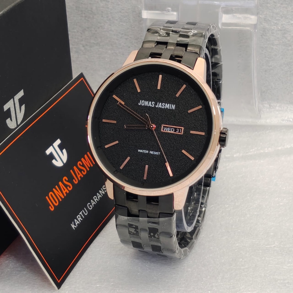 Jam Tangan Fashion Pria E41005T Tali Rantai Tanggal Hari Aktif Free Box &amp; Baterai