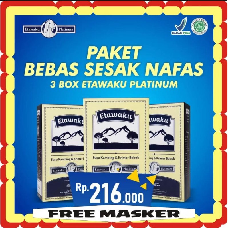 

Paket Bebas Sesak Nafas 3 Box ETAWAKU PLATINUM - Susu Kambing & Krimer Bubuk - Etawa ORIGINAL