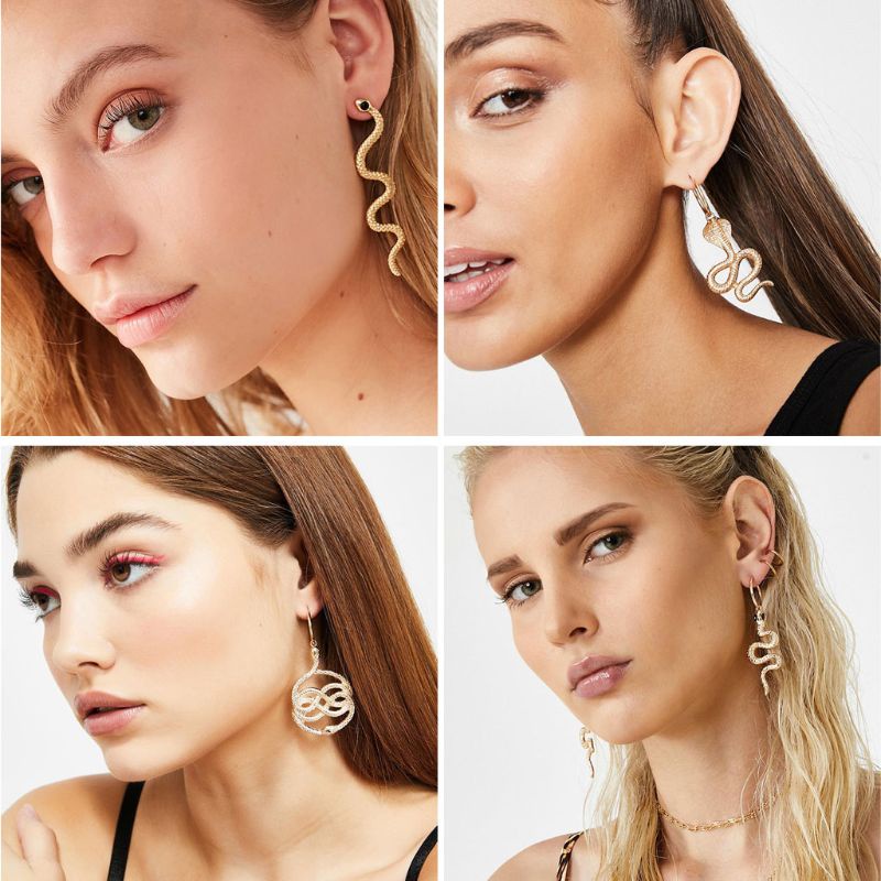 Siy 9 Pasang Anting Tusuk Model Ular Warna Emas Untuk Wanita