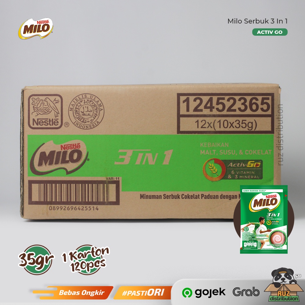 MILO 3 IN 1 ACTIV GO 35gr 1 Karton 120Pcs - Milo Sachet 3 IN 1 Dus