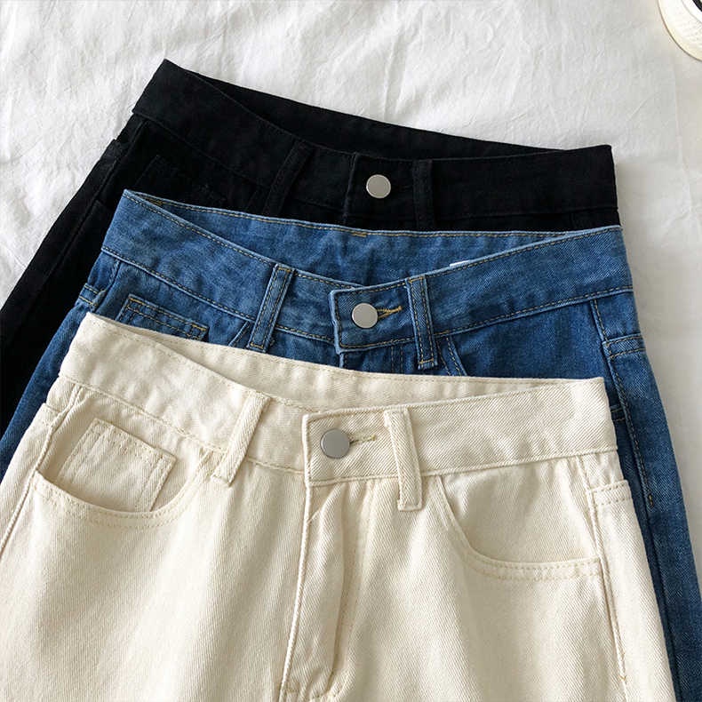 high waist new krem/biru/hitam celana jeans panjang wanita