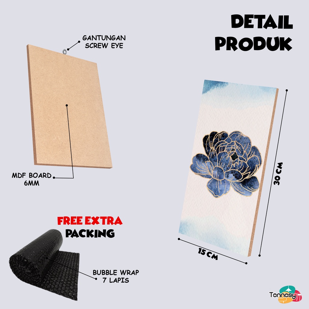 TENNESY HIASAN DINDING FLOWER BUNGA WATER BLUE 15x30CM WALL DECOR PAJANGAN POSTER DEKORASI DINDING KAMAR RUMAH