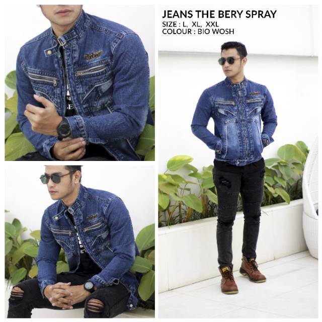 Jaket jeans cowok jumbo sobek pria