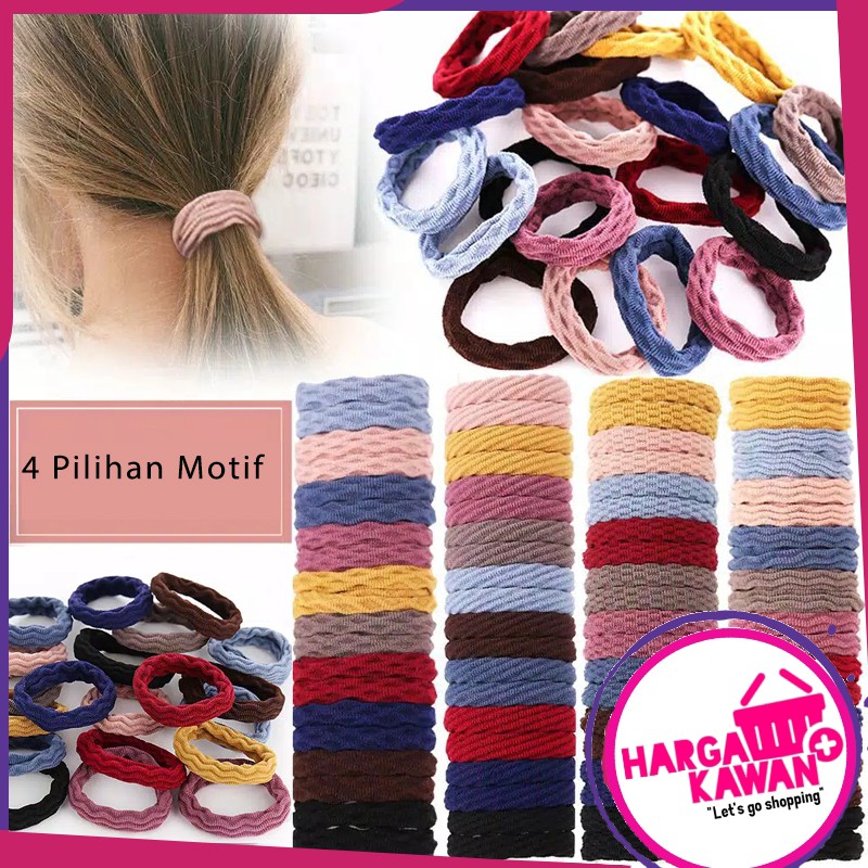 Karet Rambut Motif Garis Gelombang 4 Tipe Warna Solid Untuk Wanita (a14k)