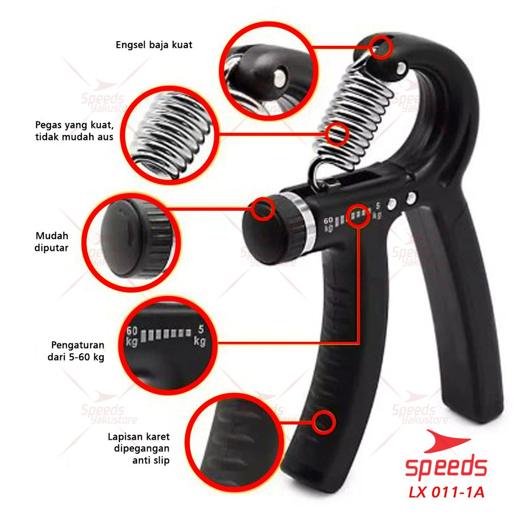 SPEEDS Handgrip Hand Grip 5-60 kg Alat bantu fitness Otot lengan Portable LX 011-1