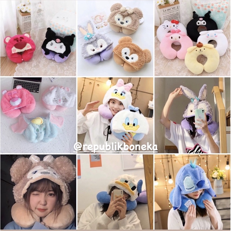 BONEKA BANTAL LEHER TSUM TSUM DONALD DUCK DUMBO STITCH MELODY KUROMI LOTSO MARIE CAT CINNAMOROLL PURIN MELODY HELLO KITTY KUROMI STELLA LOU WINNIE THE POOH SHELLIE MAY RYAN APEACH NECK PILLOW